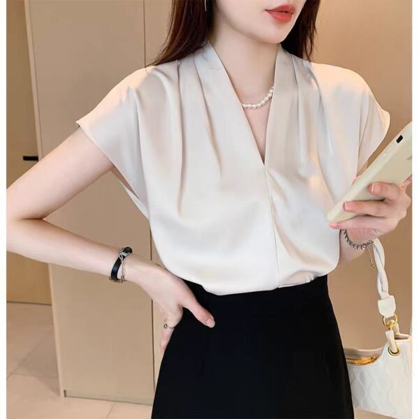 French Summer Acetate Satin High-grade Short-sleeved Shirt