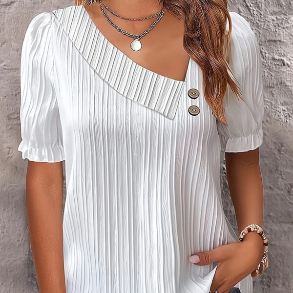 Summer Simplicity V-neck Buttons Solid Color Shirt