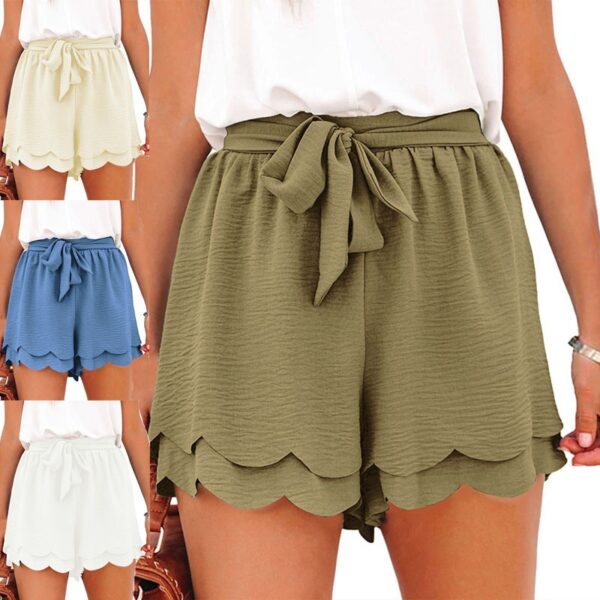 Summer Women's Shorts Double-layer Petals Elastic Waistband Lace-up Casual Slimming